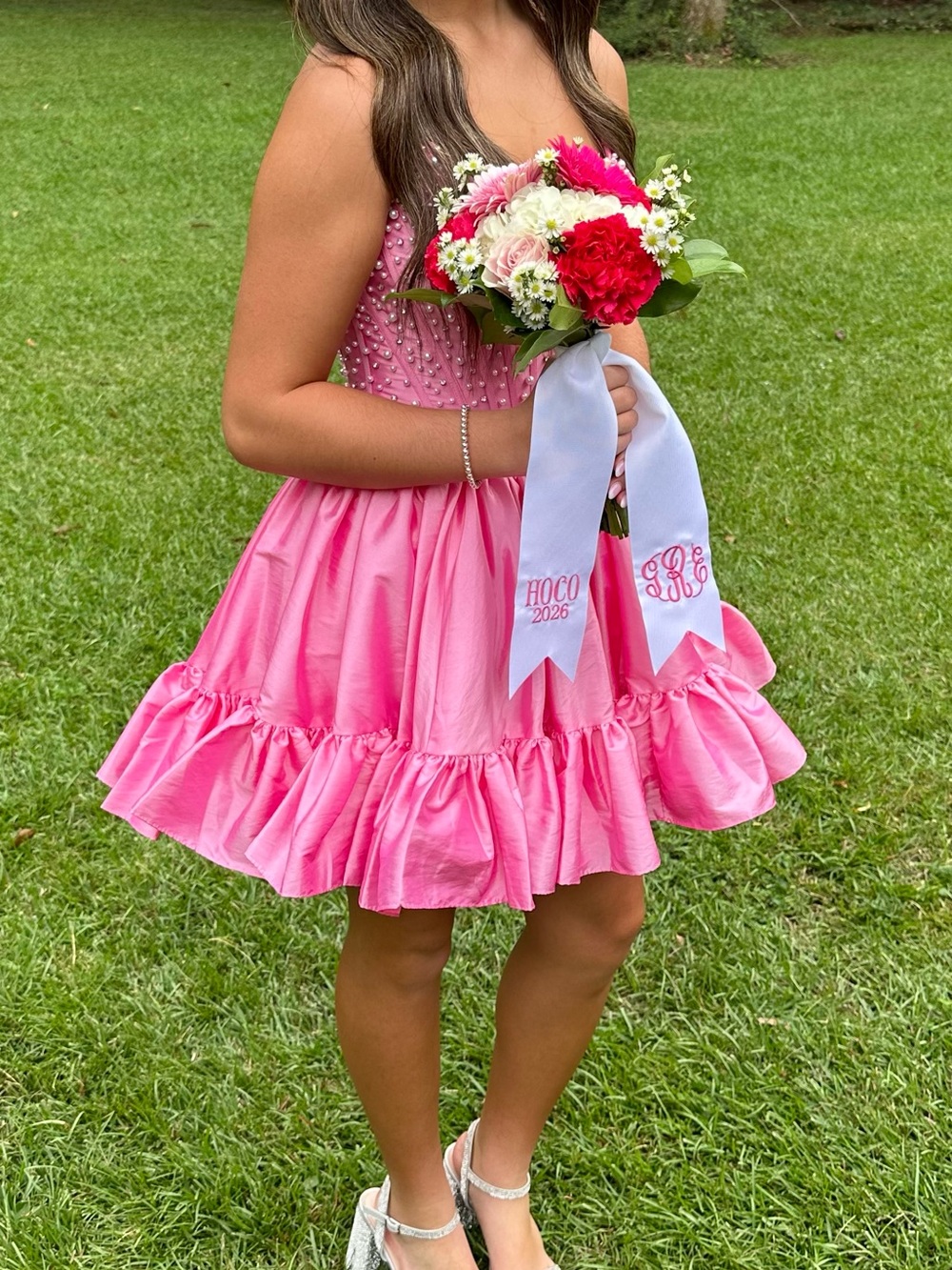 Sherri Hill Hot Pink Beaded Ruffle Mini Dress
